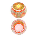 2Pcs European Style Colourful Mosaic Glass Candle Holder Cup Tabletop Decor - Orange