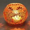 2Pcs European Style Colourful Mosaic Glass Candle Holder Cup Tabletop Decor - Orange