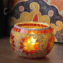 2Pcs European Style Colourful Mosaic Glass Candle Holder Cup Tabletop Decor - Orange