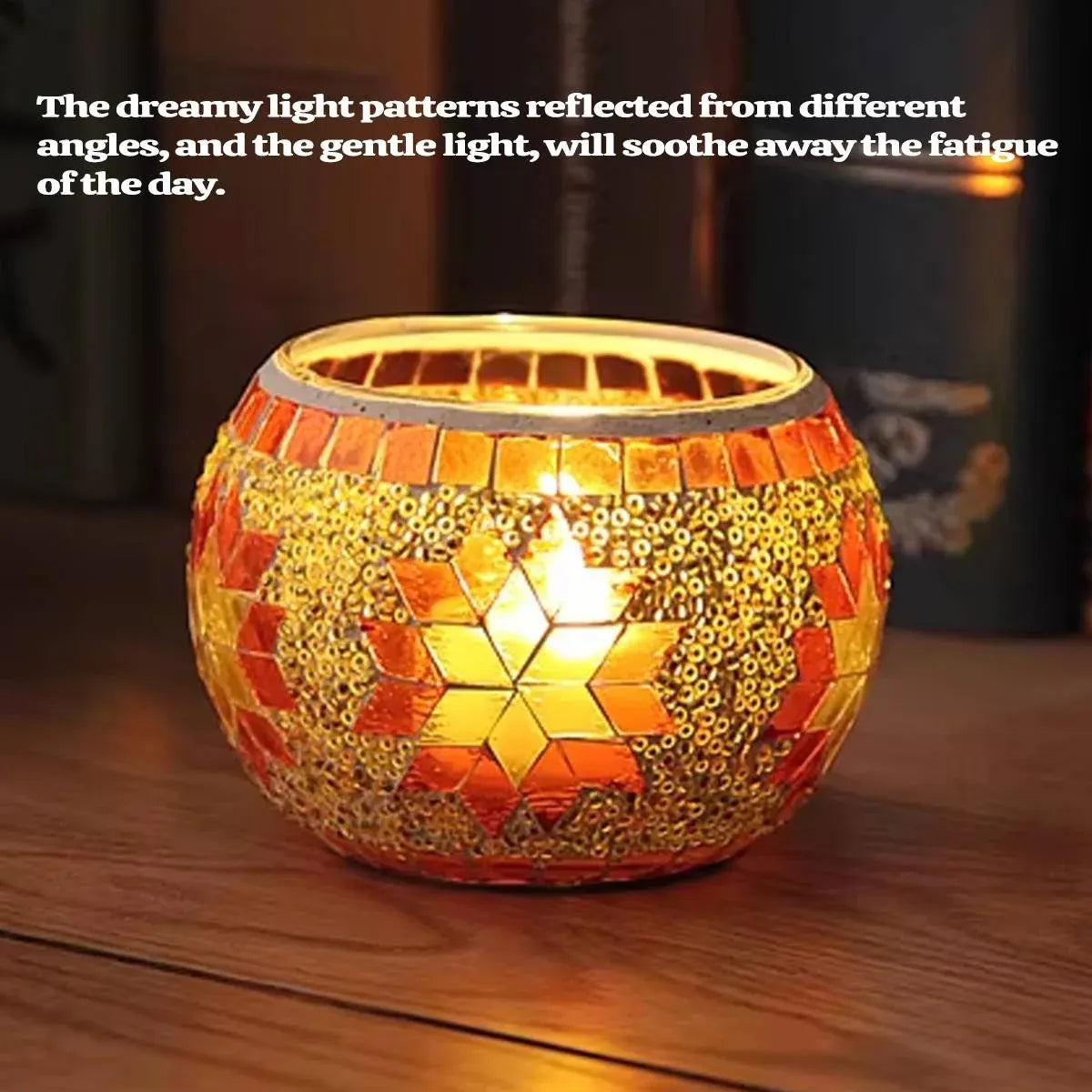 2Pcs European Style Colourful Mosaic Glass Candle Holder Cup Tabletop Decor - Orange