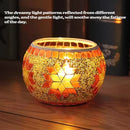 2Pcs European Style Colourful Mosaic Glass Candle Holder Cup Tabletop Decor - Orange