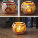 2Pcs European Style Colourful Mosaic Glass Candle Holder Cup Tabletop Decor - Orange