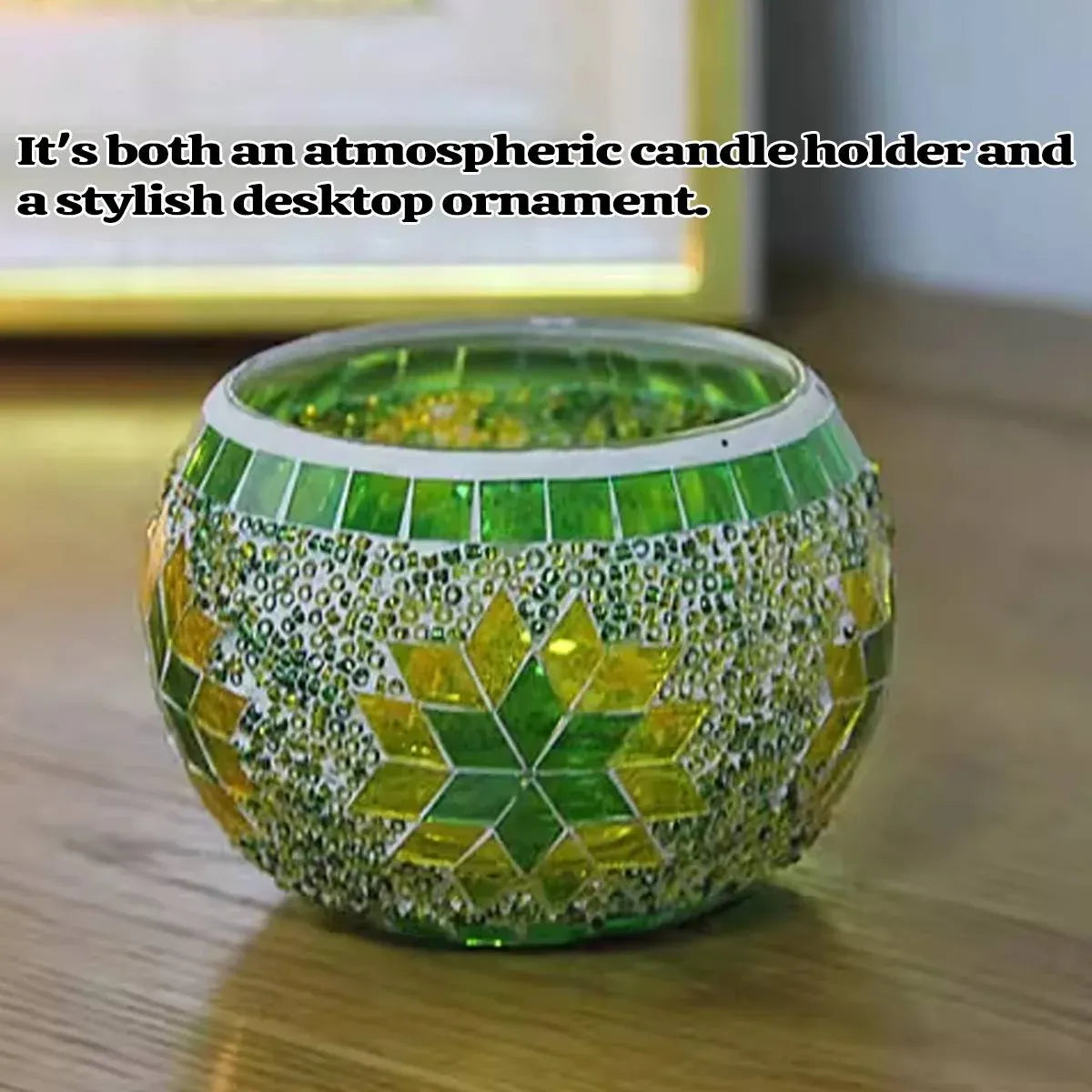 2Pcs European Style Colourful Mosaic Glass Candle Holder Cup Tabletop Decor - Orange