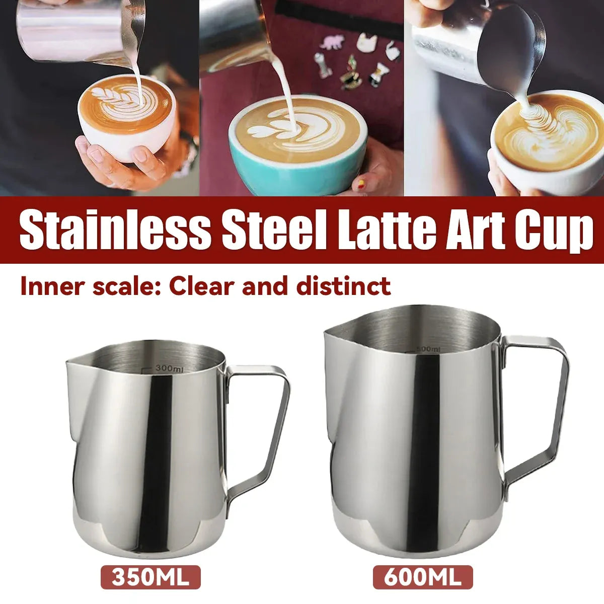 Stainless Steel Latte Art Cup 350ml 600ml Milk Frothing Pitcher Coffee Barista - 350ml