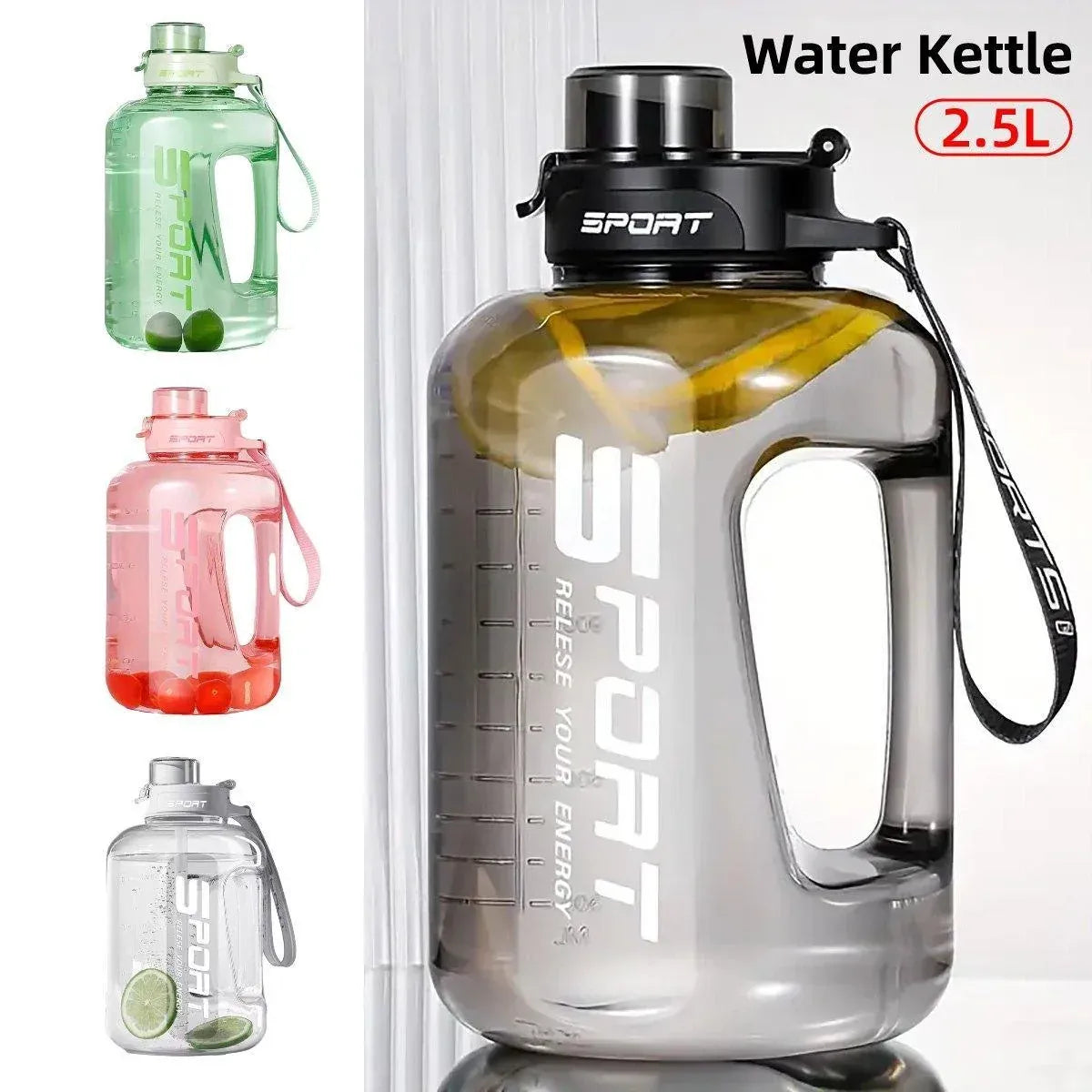 Large Capacity Water Cup Fitness Sports Water Bottle for Gym Outdoor Activities - Black