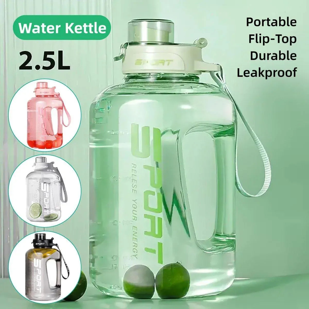 Large Capacity Water Cup Fitness Sports Water Bottle for Gym Outdoor Activities - Green