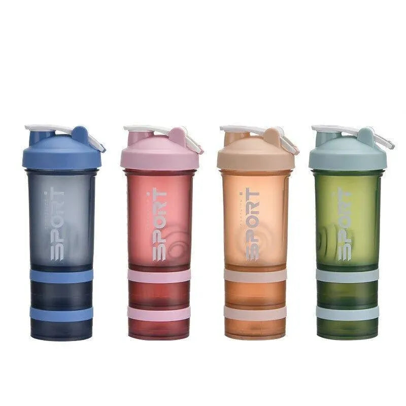 Powder Milkshake Drink Cup Sport Water Bottle 500Ml 3 Tier Protein Shaker Pill - Green