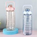 2L Water Bottle Straw Cup Motivational Drink Flask With Time Markings Sports Gym - Green