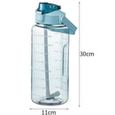 2L Water Bottle Straw Cup Motivational Drink Flask With Time Markings Sports Gym - Green