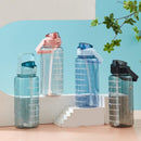 2L Water Bottle Straw Cup Motivational Drink Flask With Time Markings Sports Gym - Green