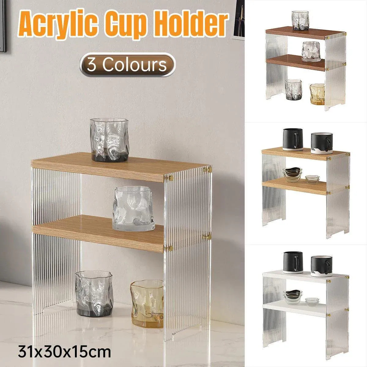 Acrylic Desktop Cup Holder Multi-Purpose Portable Storage Organizer For Home - Wood