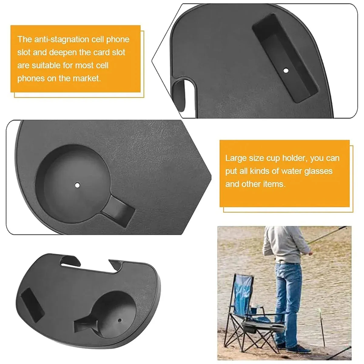 2pcs Clip On Side Table Tray Cup Holder For Sun Lounger Camping Chair Outdoor