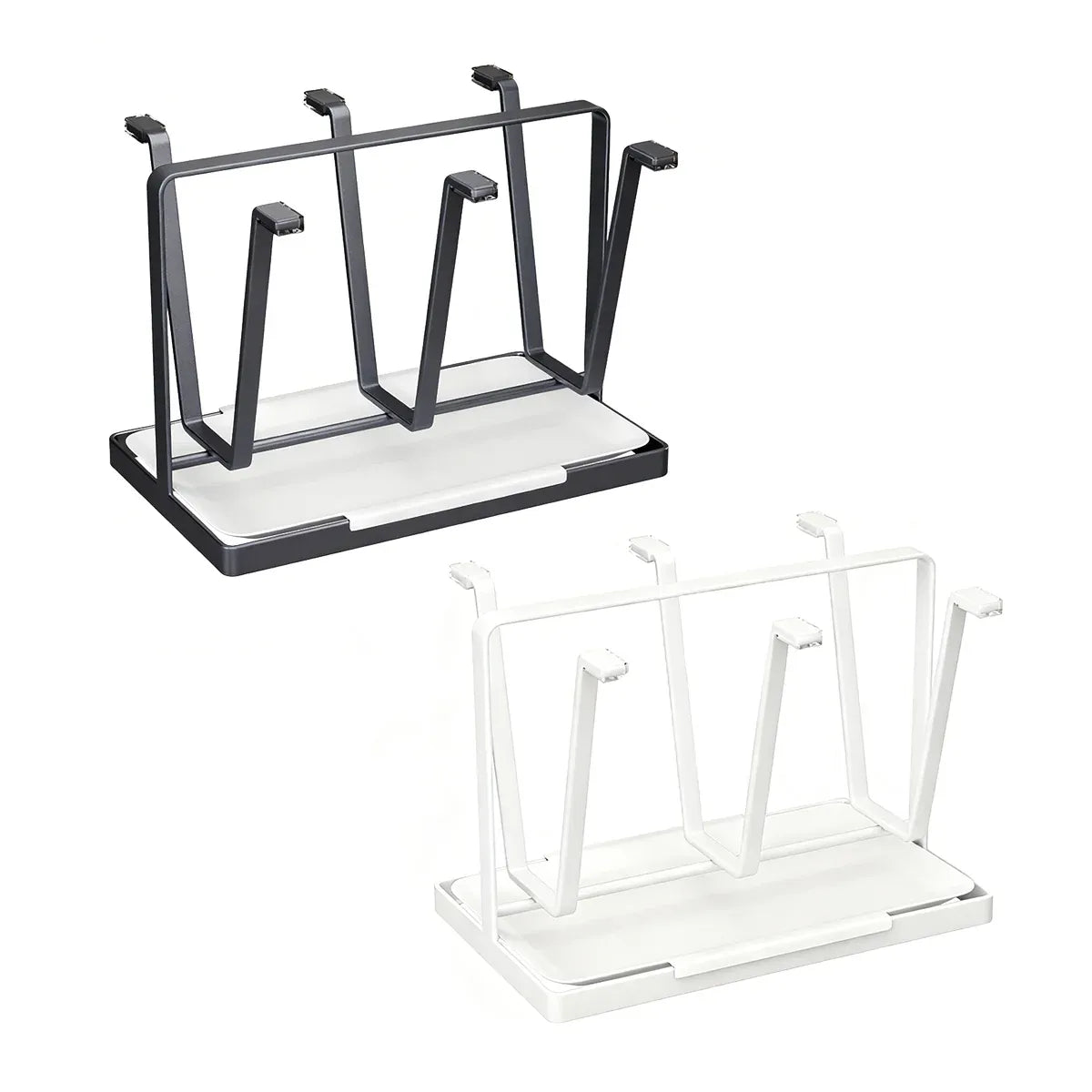 6 Hook Stainless Steel Cup Rack with Drip Tray for Mugs and Glasses - Black