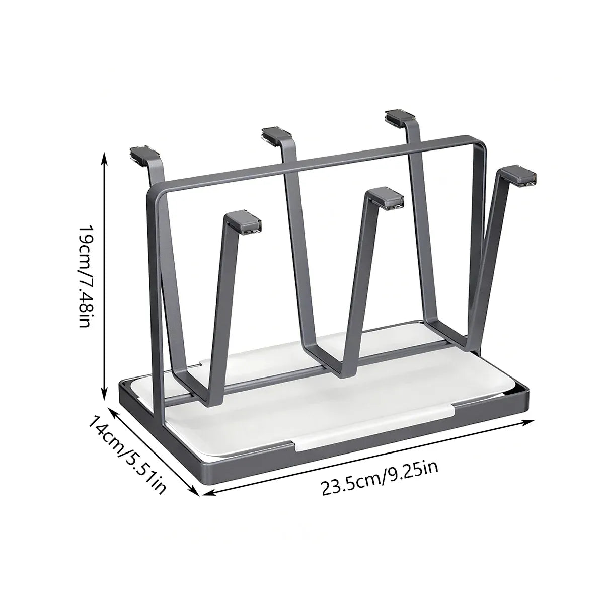 6 Hook Stainless Steel Cup Rack with Drip Tray for Mugs and Glasses - Black