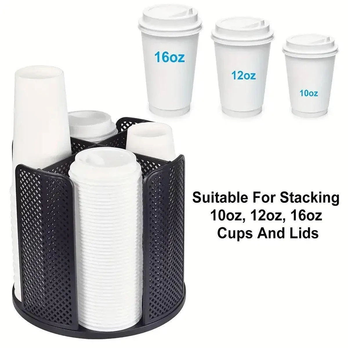 Paper Cup Holder Organizer Swivel Compartment Cup Picker Drink Storage Stand - Black