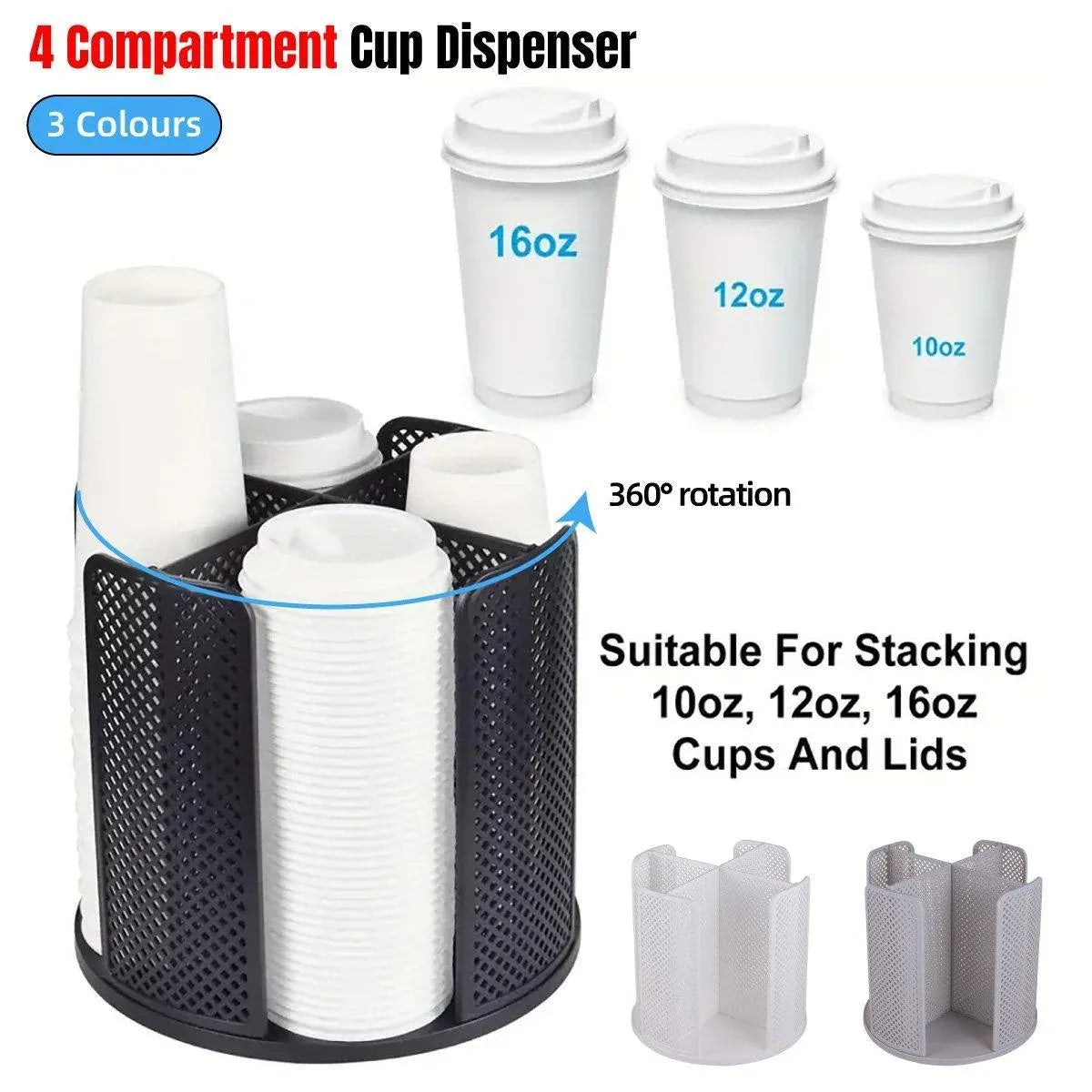 Paper Cup Holder Organizer Swivel Compartment Cup Picker Drink Storage Stand - Black
