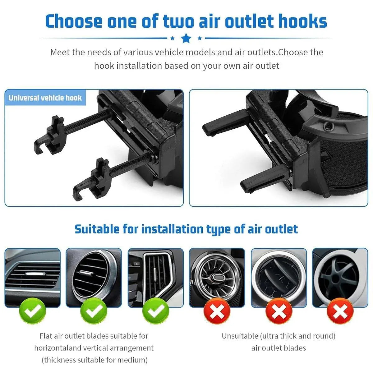 Universal Car Air Vent Cup Holder Beverage for Milk Tea Stand with Hook Bracket