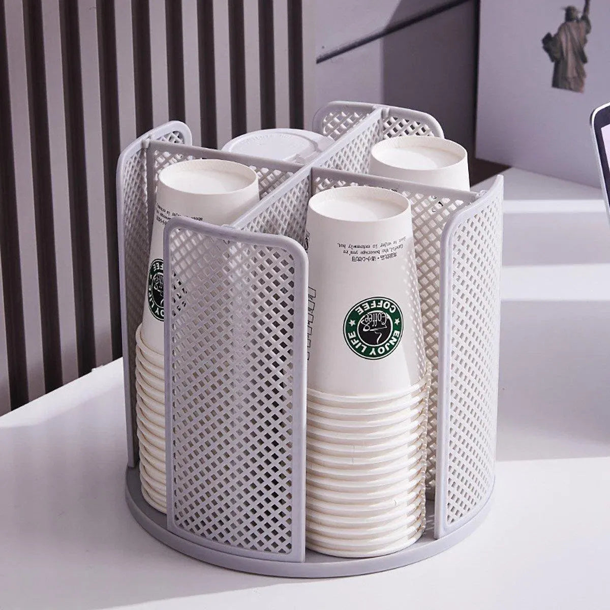 Paper Cup Holder Organizer Swivel Compartment Cup Picker Drink Storage Stand - Grey