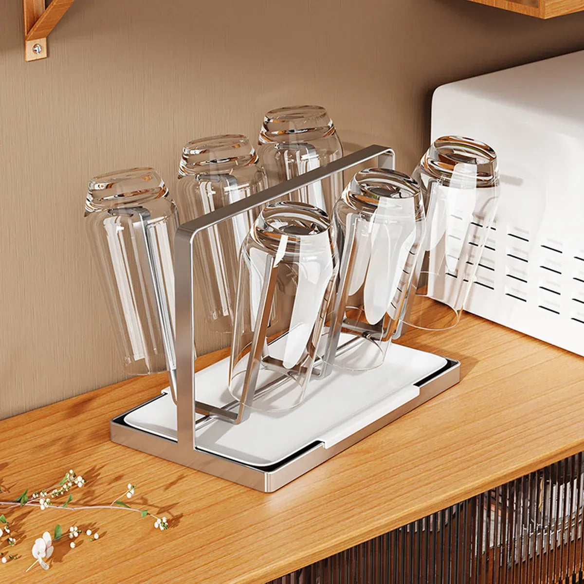 Drying Stainless Steel Cup Holder 6 Hook for Coffee Mug Glass Bottle Cup Durable