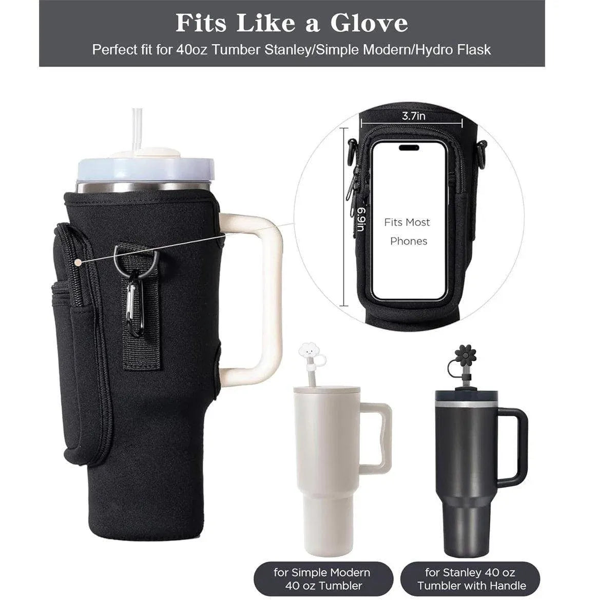 Portable Cup Sleeve Drink Holder Reusable Water Bottle Carrier Travel Bag - Beige