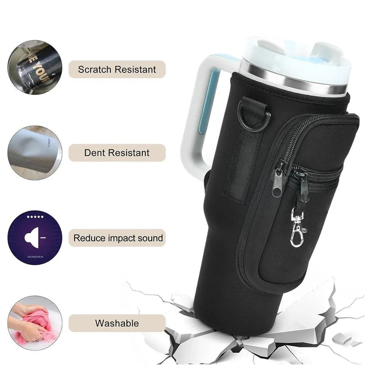 Portable Cup Sleeve Drink Holder Reusable Water Bottle Carrier Travel Bag - Beige