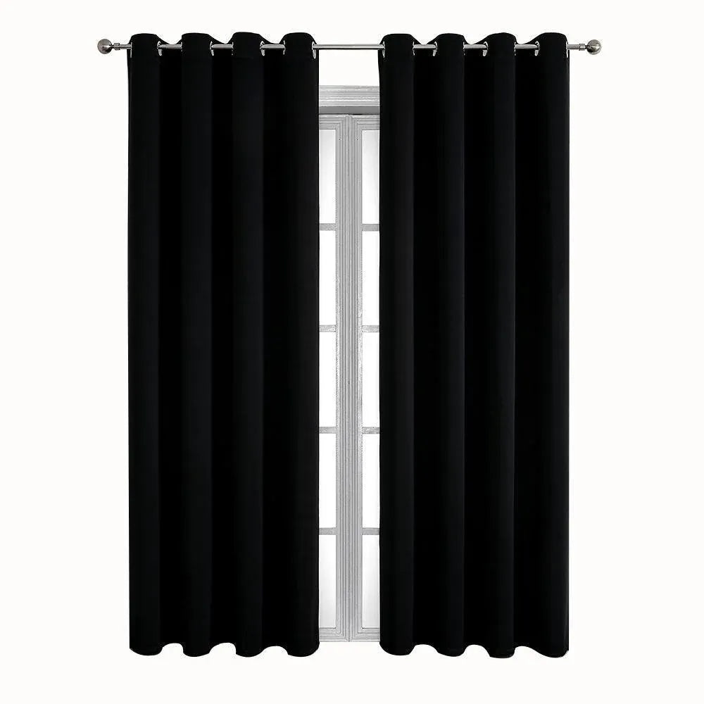 2pcs Semi Blackout Curtain Fabric Solid Colour Home Decor Drapes for Living Room - Black - 132x244cm