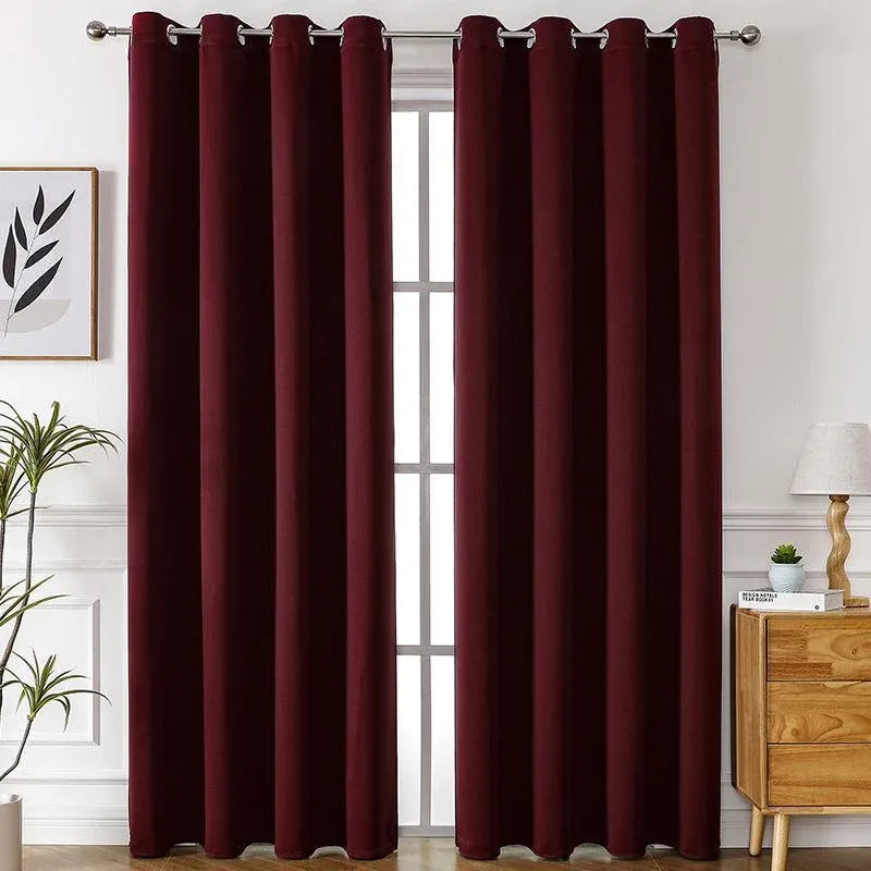 2pcs Semi Blackout Curtain Fabric Solid Colour Home Decor Drapes for Living Room - Black - 132x244cm