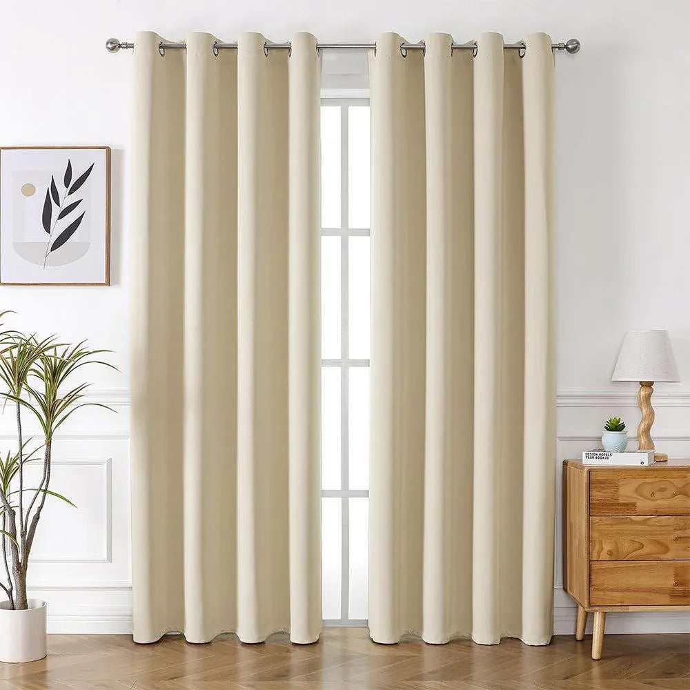 2pcs Semi Blackout Curtain Fabric Solid Colour Home Decor Drapes for Living Room - Black - 132x244cm
