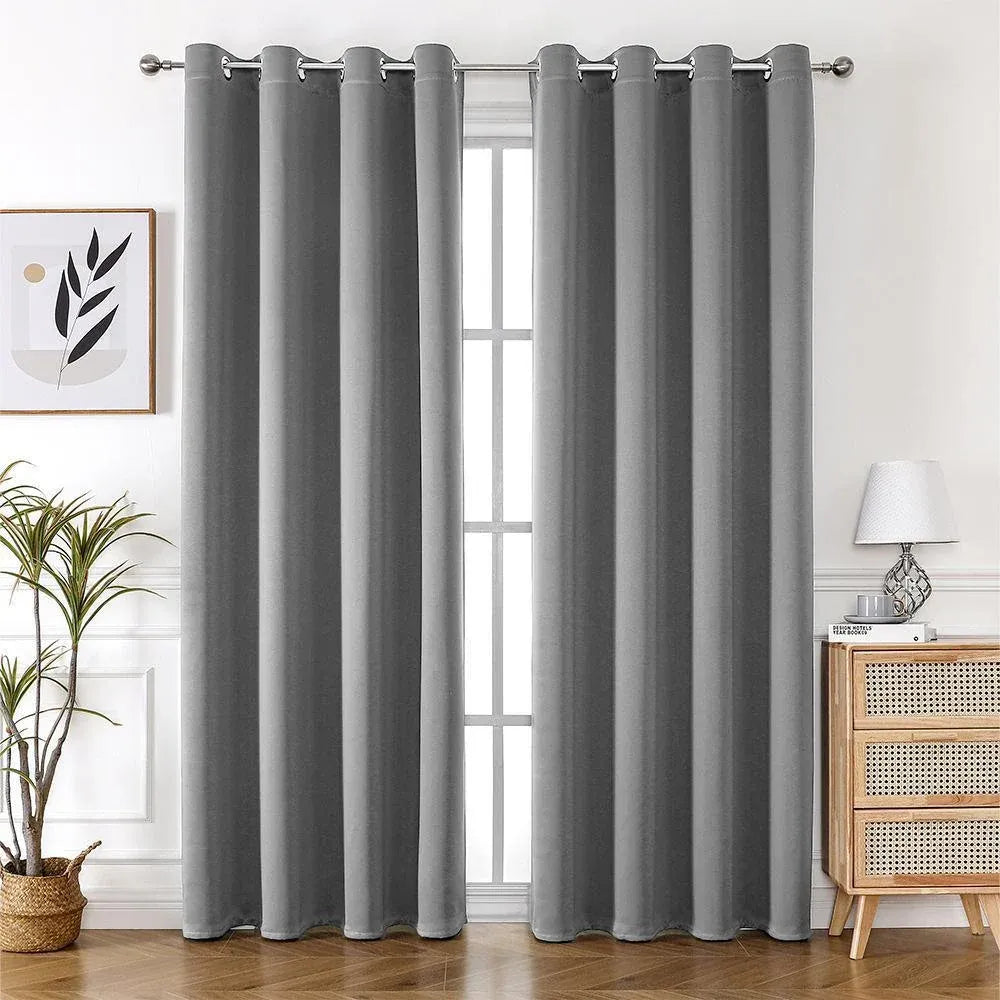 2pcs Semi Blackout Curtain Fabric Solid Colour Home Decor Drapes for Living Room - Black - 132x244cm