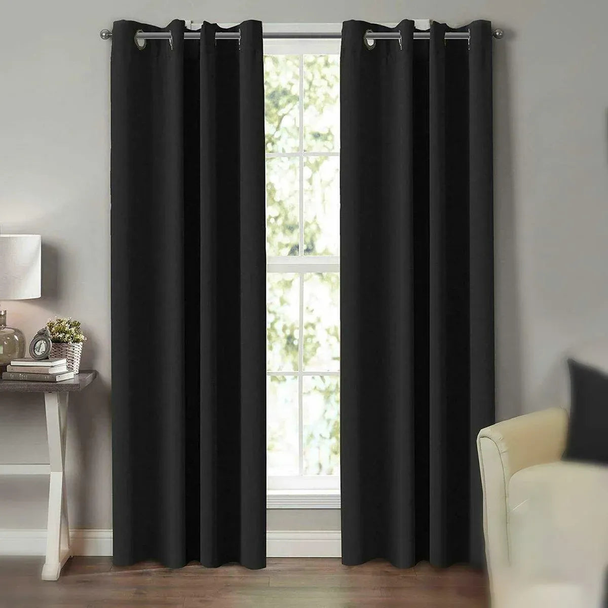 2pcs Semi Blackout Curtain Fabric Solid Colour Home Decor Drapes for Living Room - Black - 132x244cm