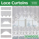White Lace Window Curtain Short Tier Panel for Kitchen Bathroom