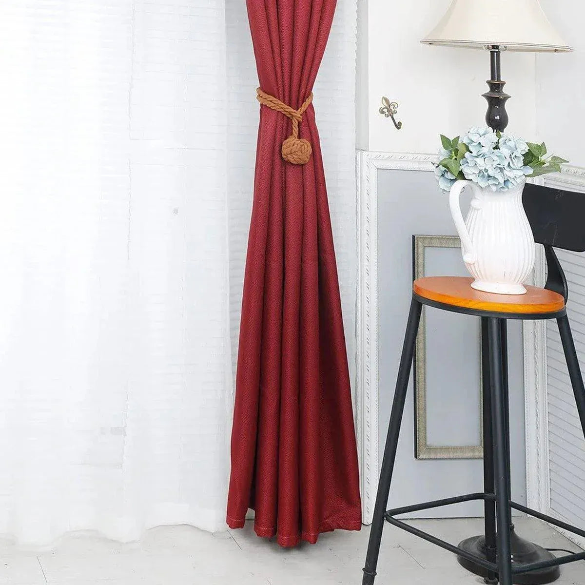 1pair Braided Cotton Curtain Tiebacks No Hole Curtain Holdbacks Hanging Balls - Navy