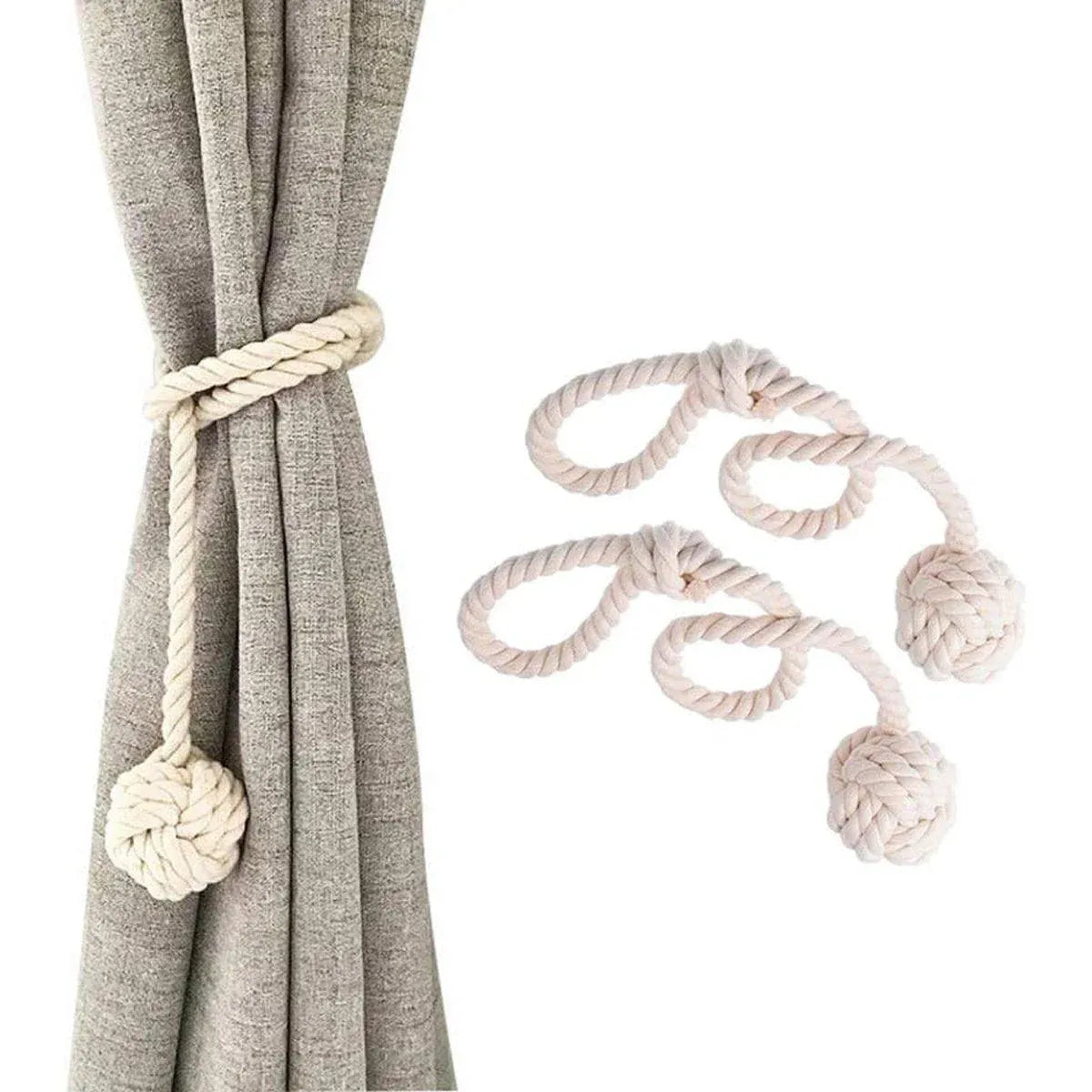 1pair Braided Cotton Curtain Tiebacks No Hole Curtain Holdbacks Hanging Balls - Navy