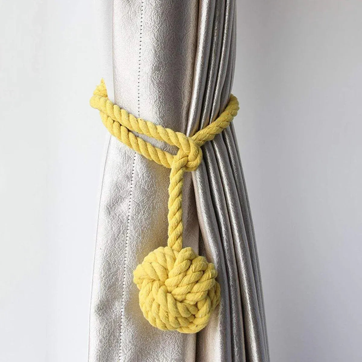1pair Braided Cotton Curtain Tiebacks No Hole Curtain Holdbacks Hanging Balls - Navy