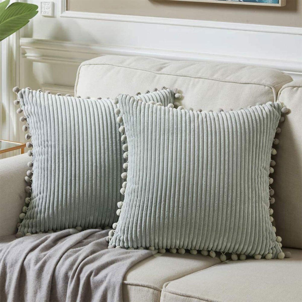 2PCS Corduroy Pillow Cover Luxury Decorative Cushion Case for Sofa Living Room - Grey