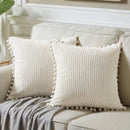 2PCS Corduroy Pillow Cover Luxury Decorative Cushion Case for Sofa Living Room - White
