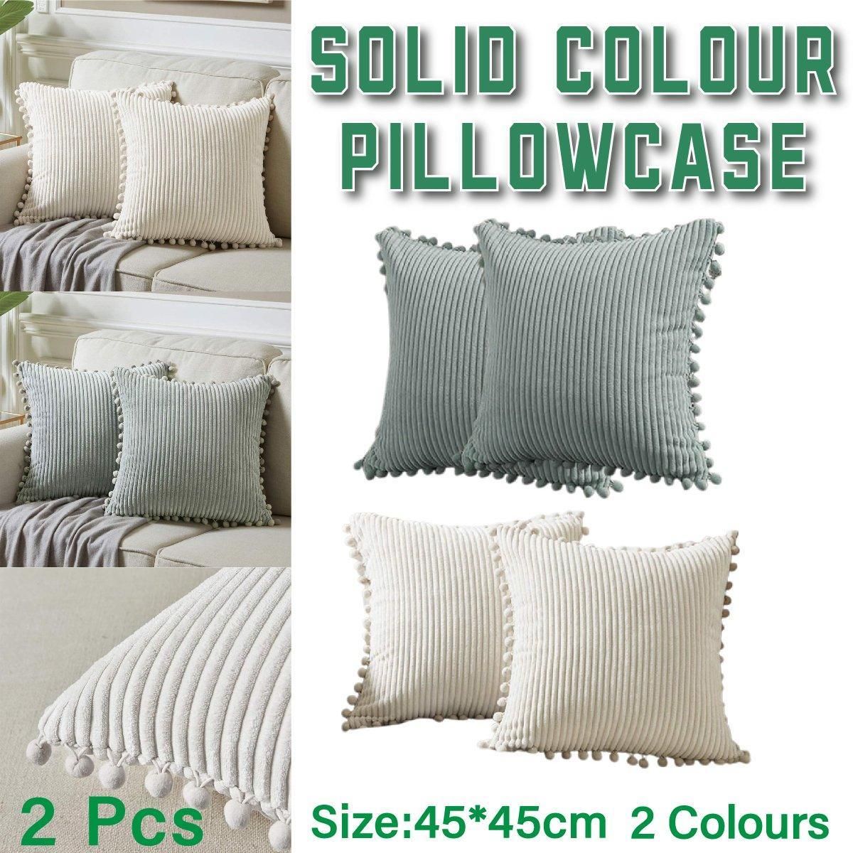 2PCS Corduroy Pillow Cover Luxury Decorative Cushion Case for Sofa Living Room - White