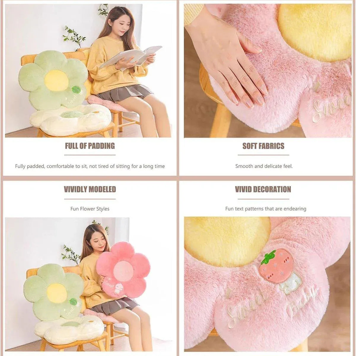 Cute Sunflower Floor Cushion Soft Chair Pad Summer Office Student Seat Pillow - White