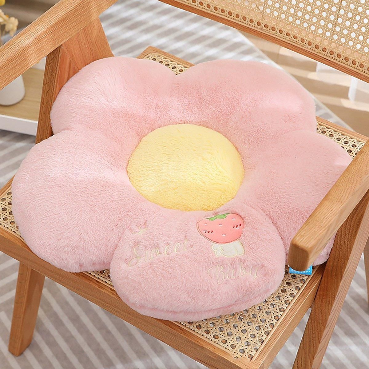 Cute Sunflower Floor Cushion Soft Chair Pad Summer Office Student Seat Pillow - White