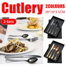 8-Piece Stainless Steel Cutlery Set - 2 Sets of Knife Fork Dinner Spoon Teaspoon - Black