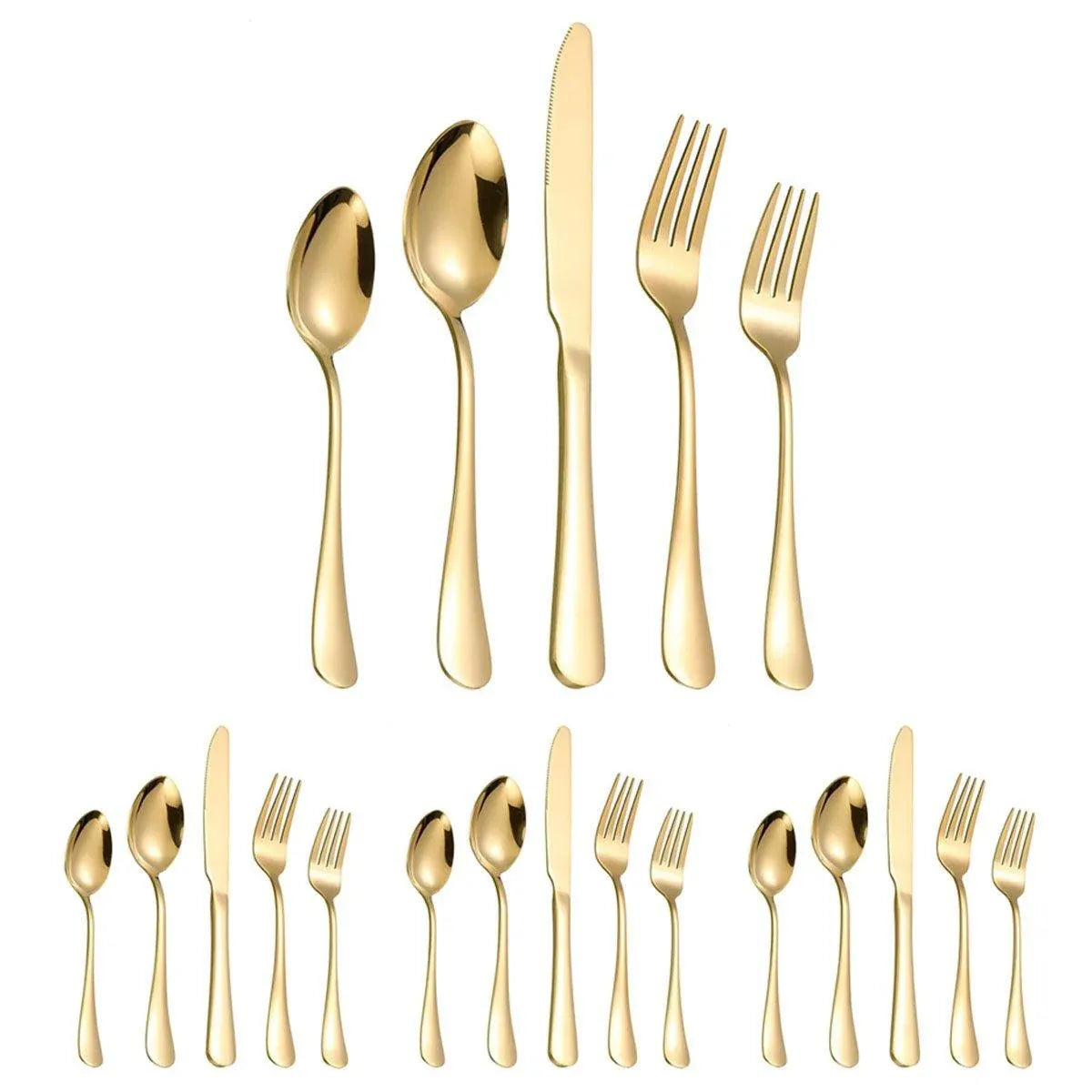 20/40pcs Stainless Steel Cutlery Set Knife Fork Spoon Western Hotel Tableware - Golden-20pcs