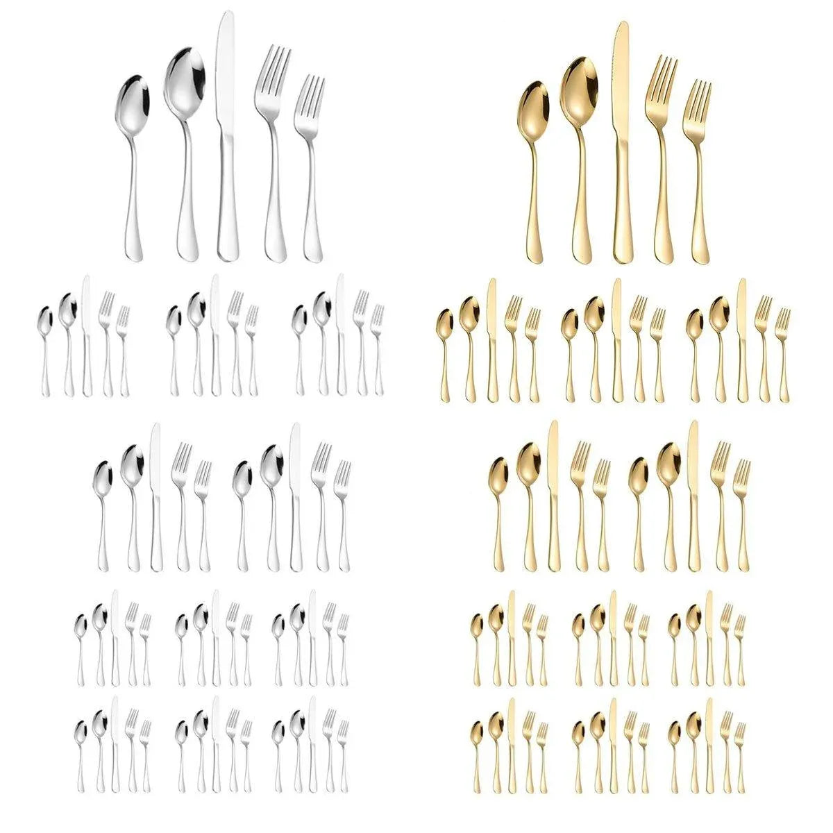 20/40pcs Stainless Steel Cutlery Set Knife Fork Spoon Western Hotel Tableware - Golden-40pcs