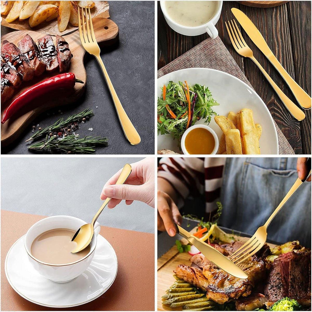 20/40pcs Stainless Steel Cutlery Set Knife Fork Spoon Western Hotel Tableware - Golden-40pcs