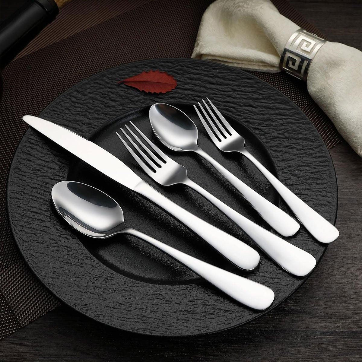 20/40pcs Stainless Steel Cutlery Set Knife Fork Spoon Western Hotel Tableware - Golden-40pcs