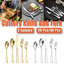 20/40pcs Stainless Steel Cutlery Set Knife Fork Spoon Western Hotel Tableware - Silver-40pcs