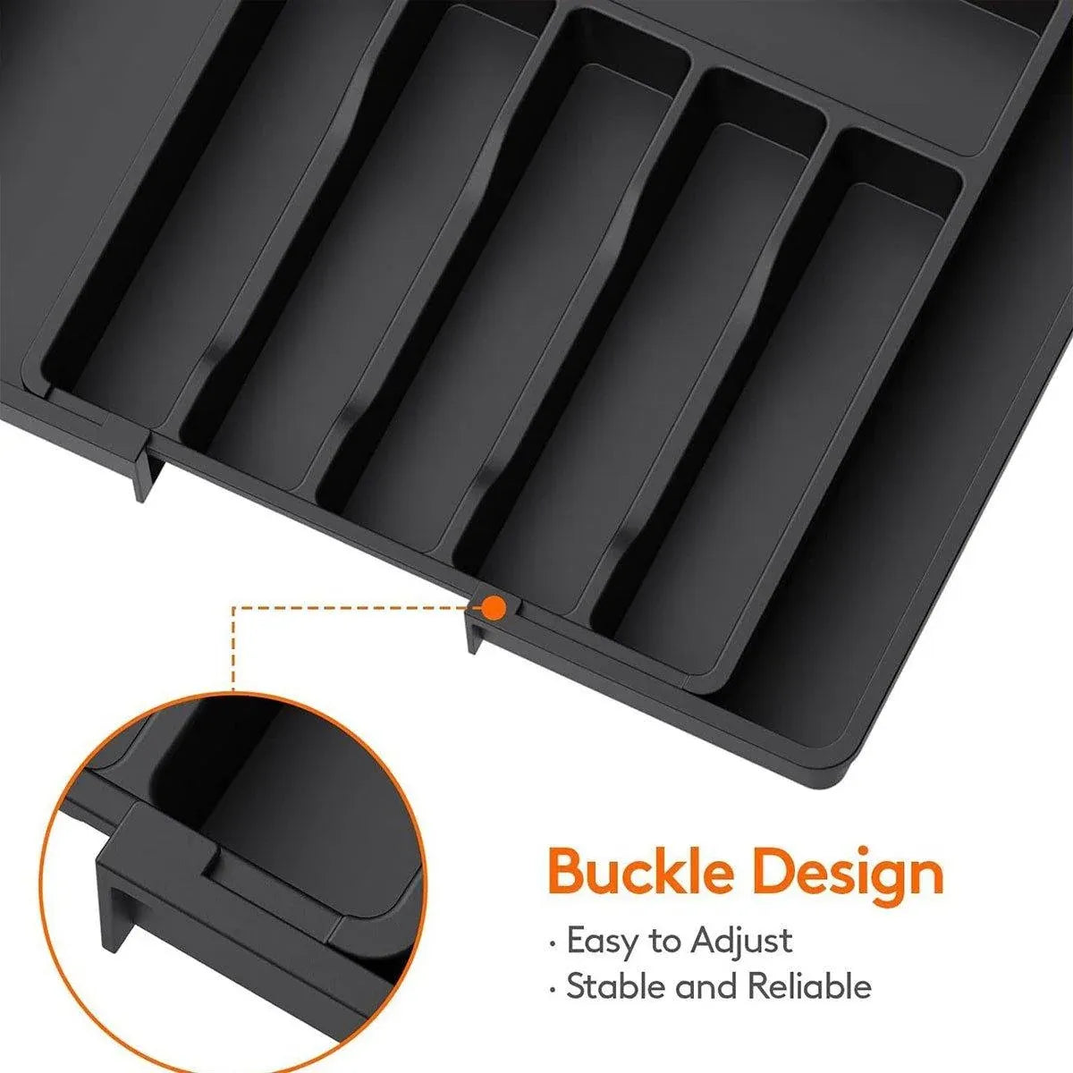 Extendable Cutlery Storage Box Household Portable Retractable Tray Organizer - Black