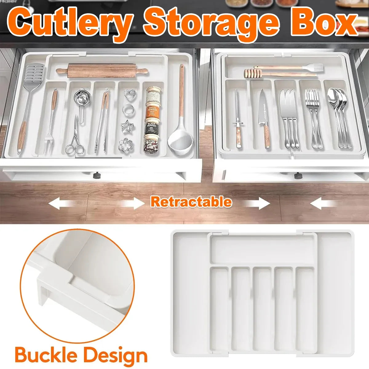 Portable Tableware Storage Box Telescopic Household Storage Tray Organizer
