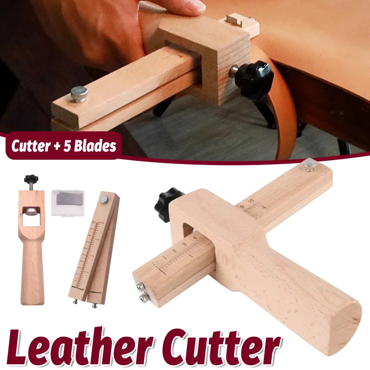 Wooden Leather Strip Cutter Belt Cord Cutting Tool For Craft Rope Making Work