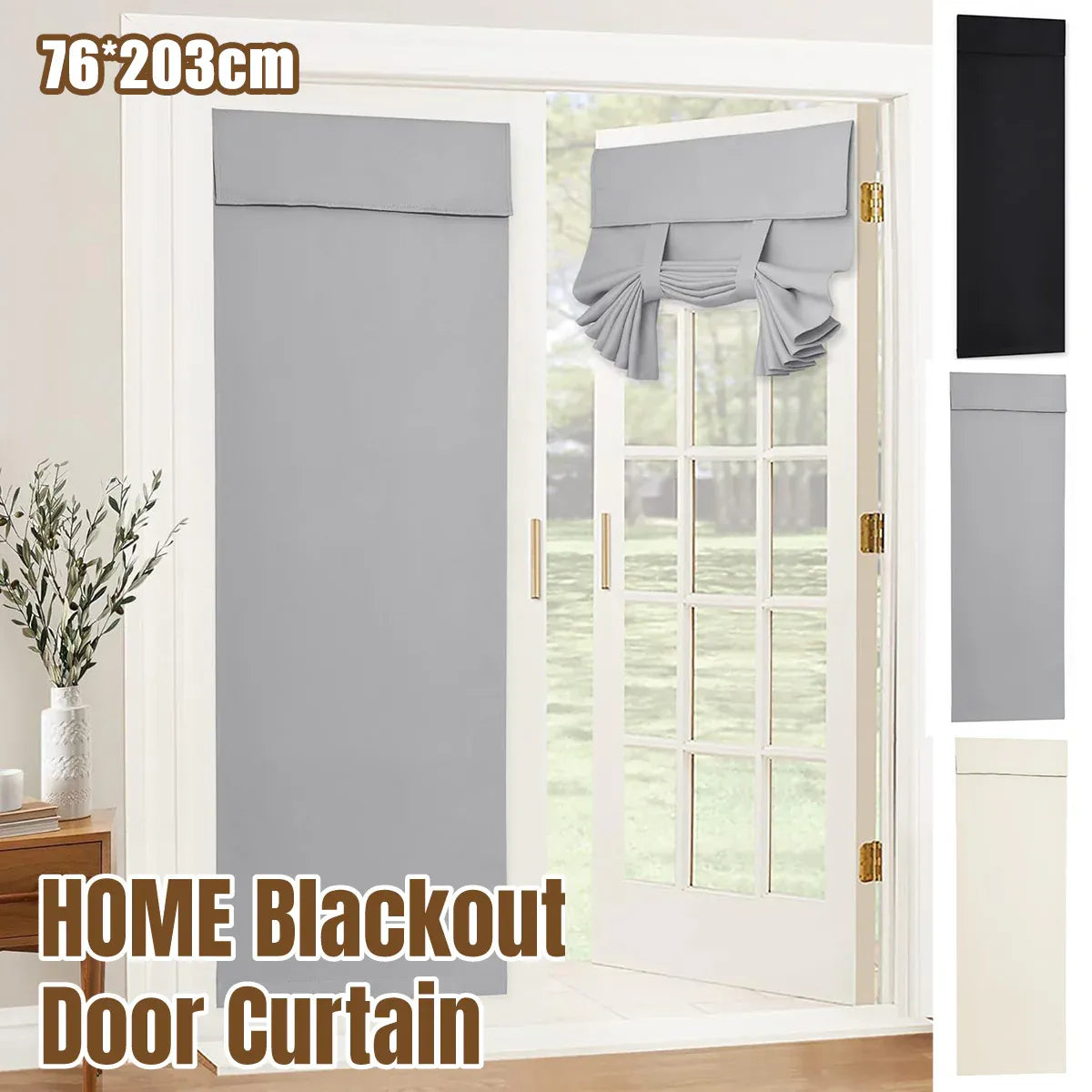Home Blackout Door Curtain Thermal Insulated Durable for Bedroom Living Room - Silver