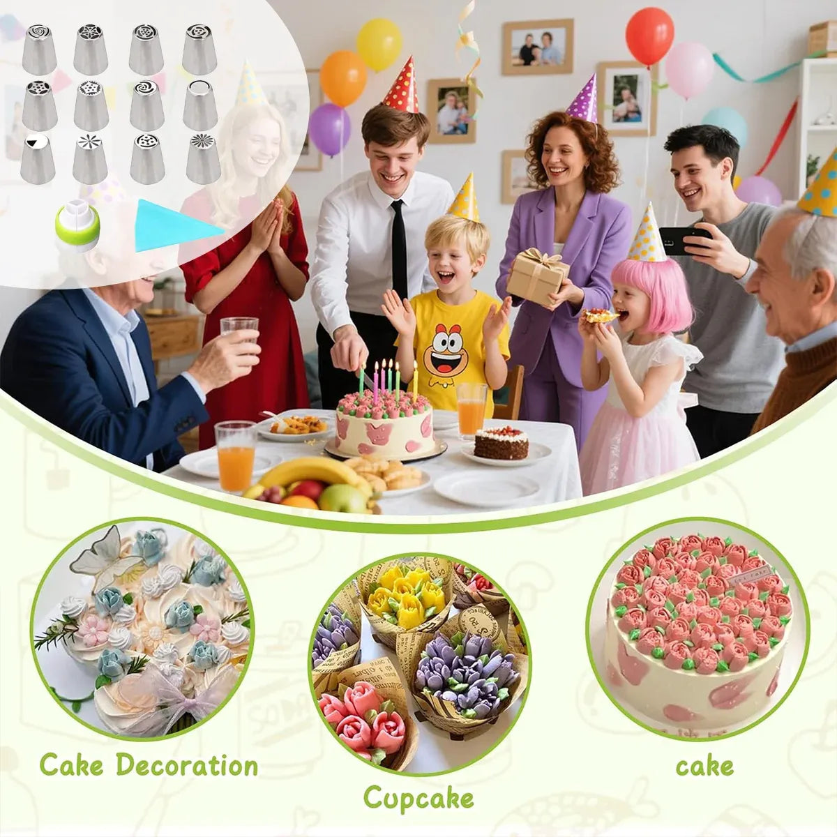 Russian Piping Tips Cake Decorating Set - 14 or 32 PCS Stainless Steel Nozzles - 14PCS